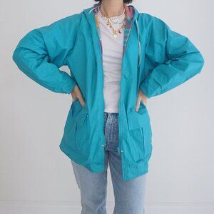 Vintage Misty Harbor Teal Plaid Lined Waterproof Raincoat Jacket M